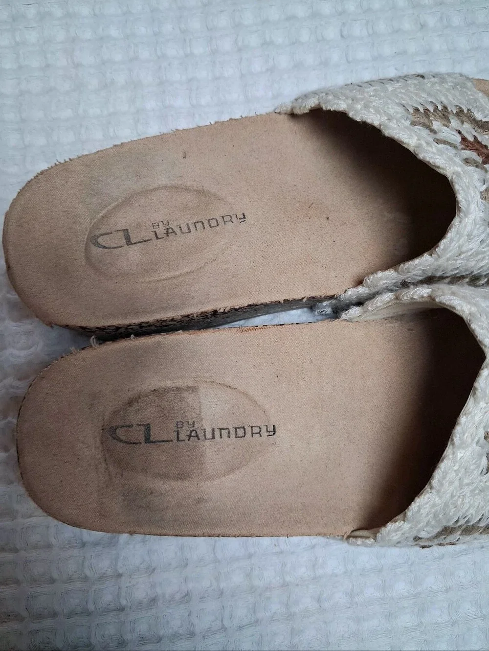 CL By Laundry Womens Crochet/Cork Wedge Slide Size 38/7.5-8 Cream Tan Rust